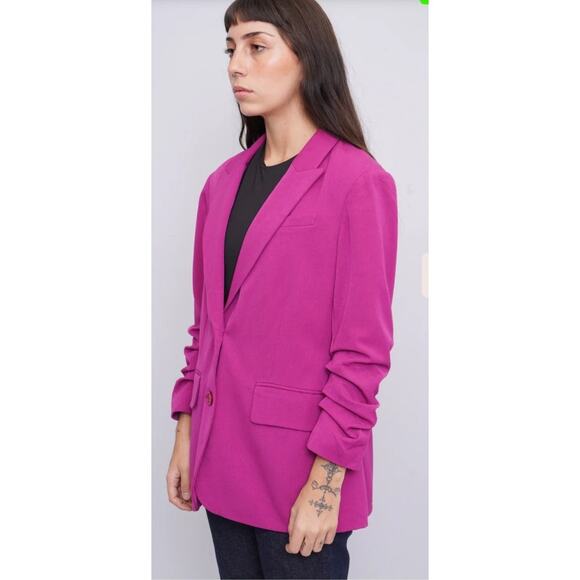Michael Kors Magenta Ruched Sleeve Blazer NWT Sz 8 - Picture 3 of 13